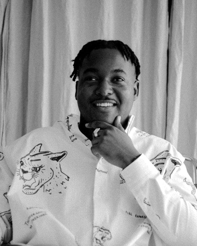 Bejay Mulenga MBE, black and white portrait